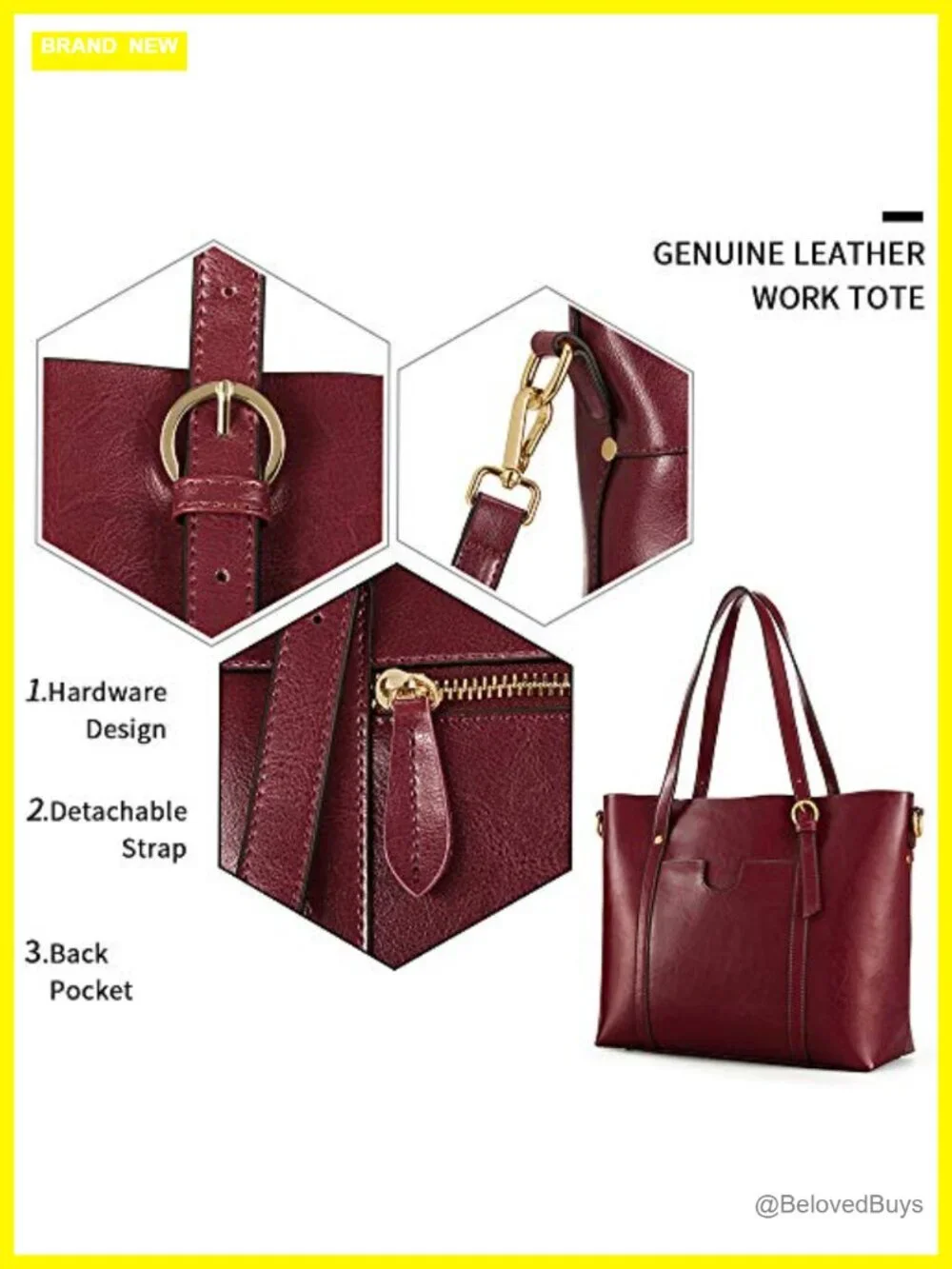 Genuine Leather Tote Bag Soft Vintage Shoulder Purse Top Handle Large Capacity